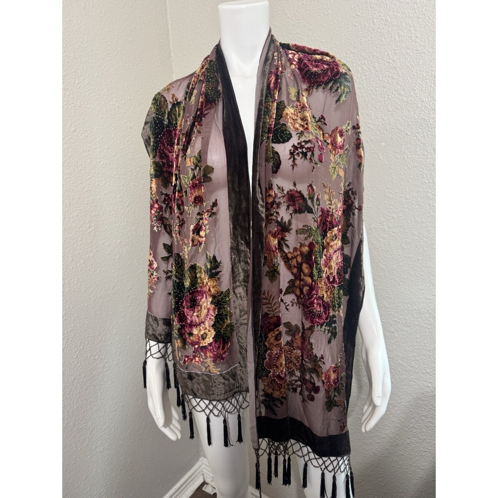 Lord & Taylor Scarf Shawl Silk Blend Velvet Floral Boho Designer Luxury